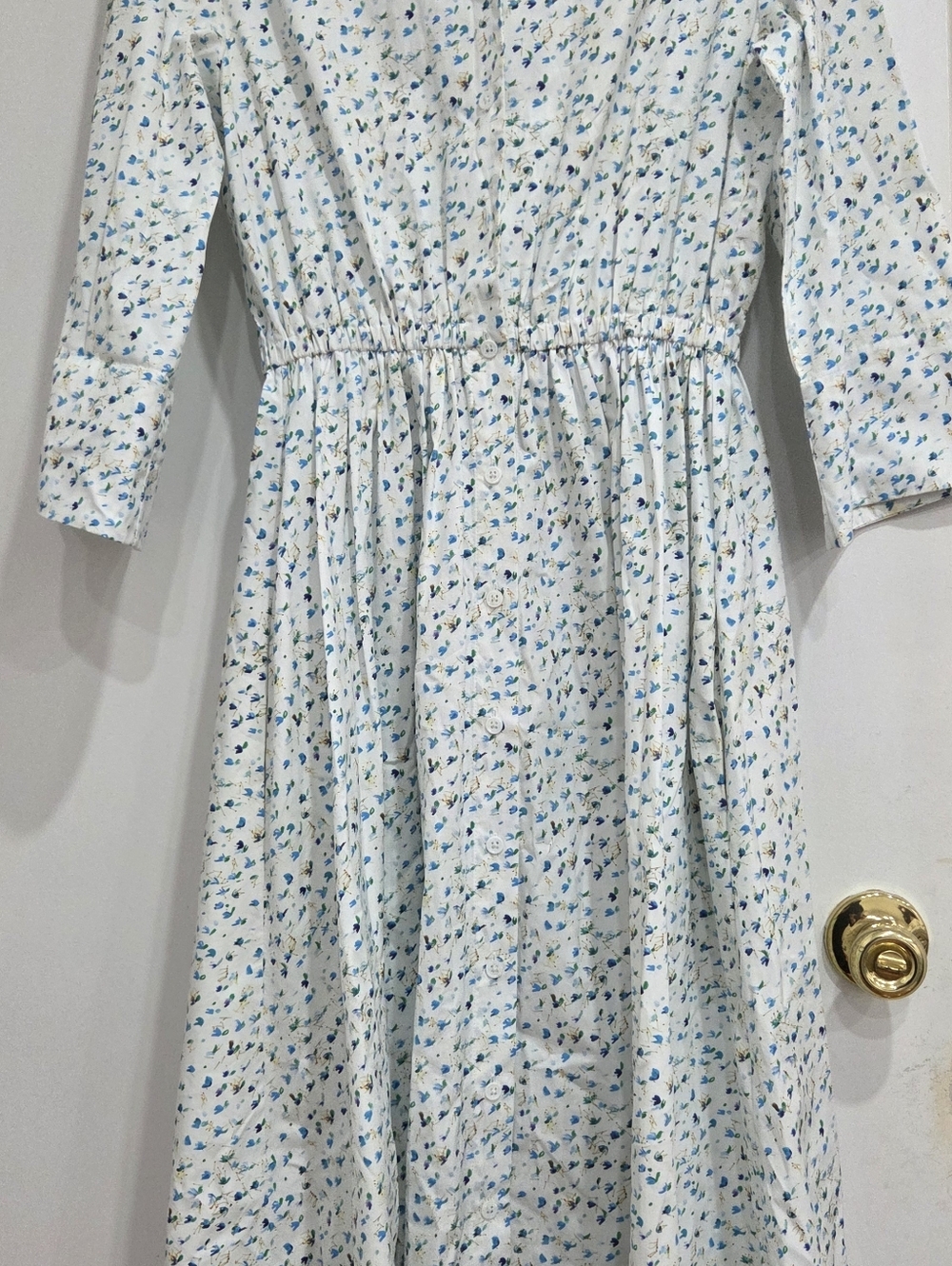 Rosie Assoulin White Dress with Blue and Green Floral Print